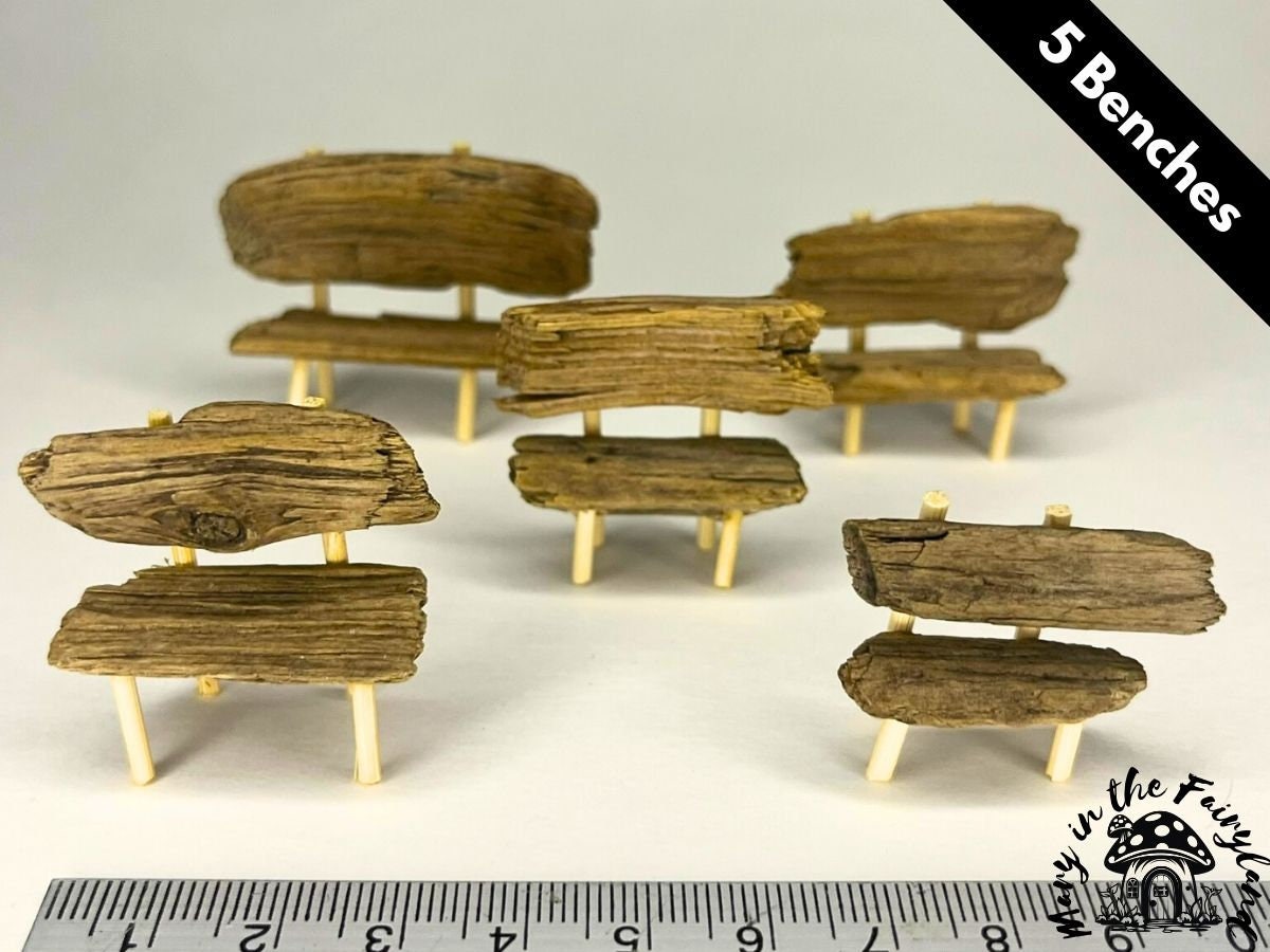 5x Enchanting Handmade Miniature Wood Benches