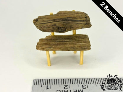 2x Enchanting Handmade Miniature Wood Benches