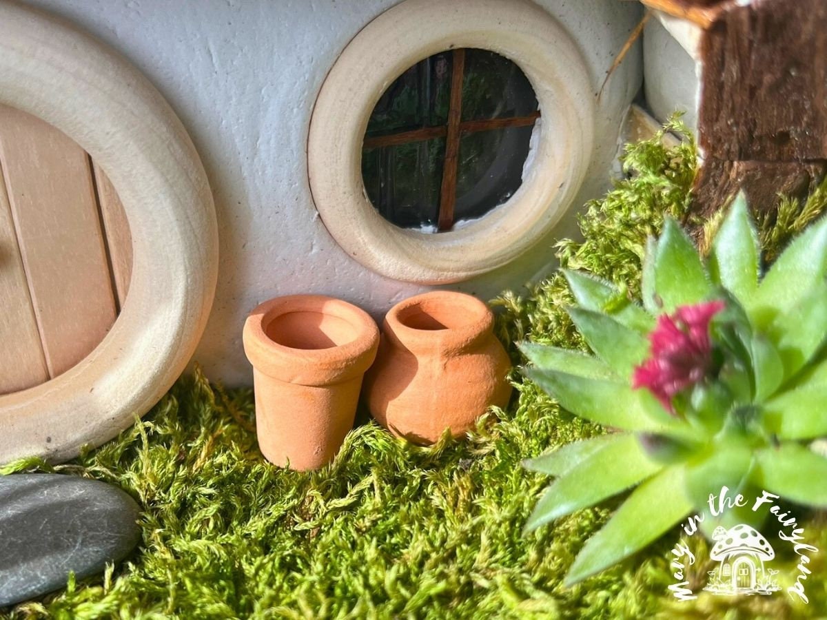 2x Miniature Terracotta Clay Pots