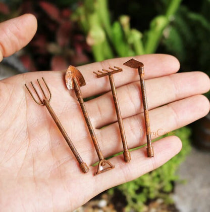 4 Piece Rusty Metal Miniature Tools Set