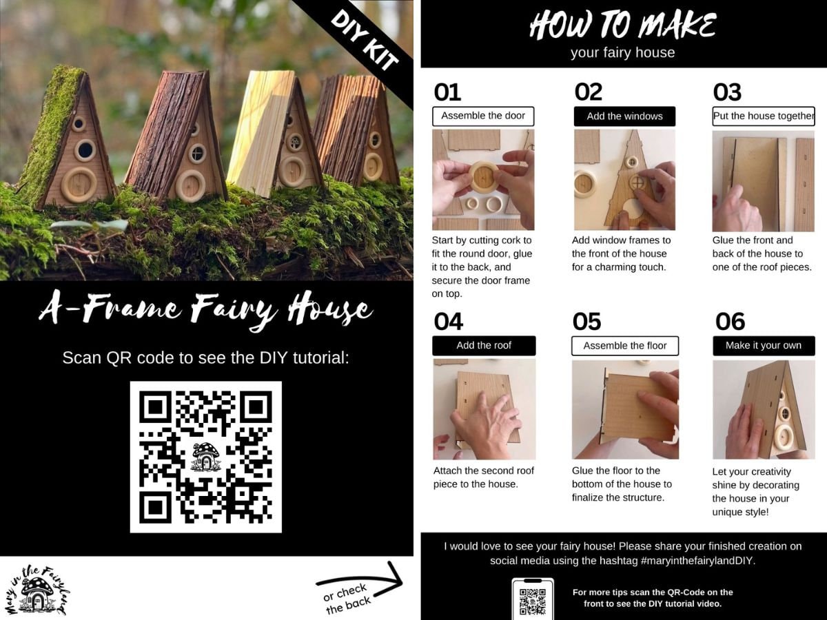 4x DIY A-Frame Fairy House Kit - Whimsical Craft for Magical Gardens