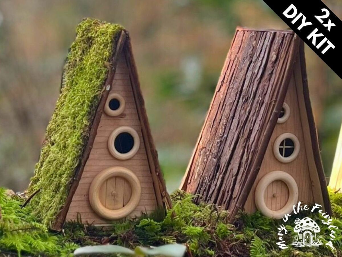 2x DIY A-Frame Fairy House Kit - Whimsical Craft for Magical Gardens