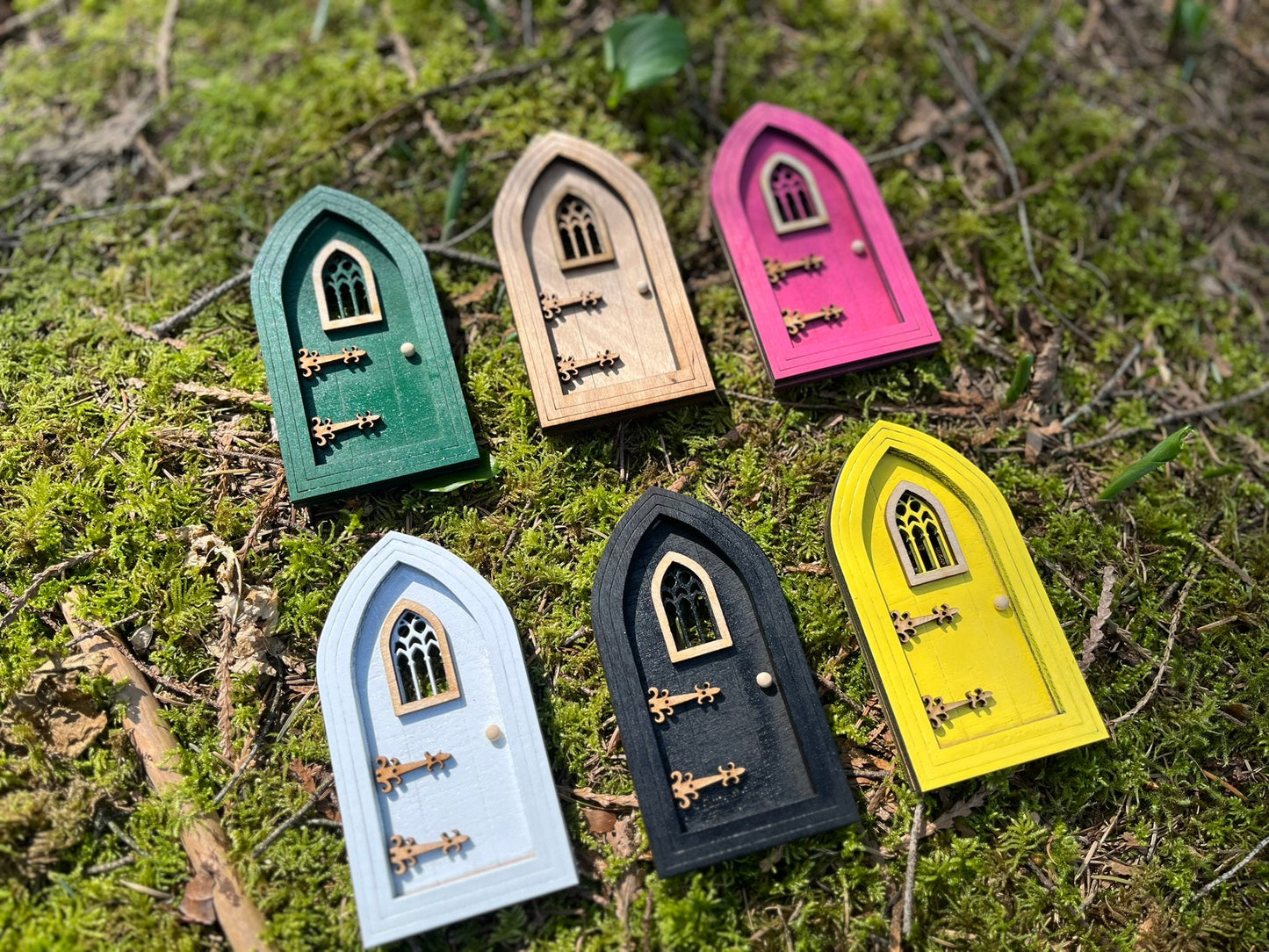 Enchanting Colored Gothic Fairy Doors for Outdoor Fairy Gardens