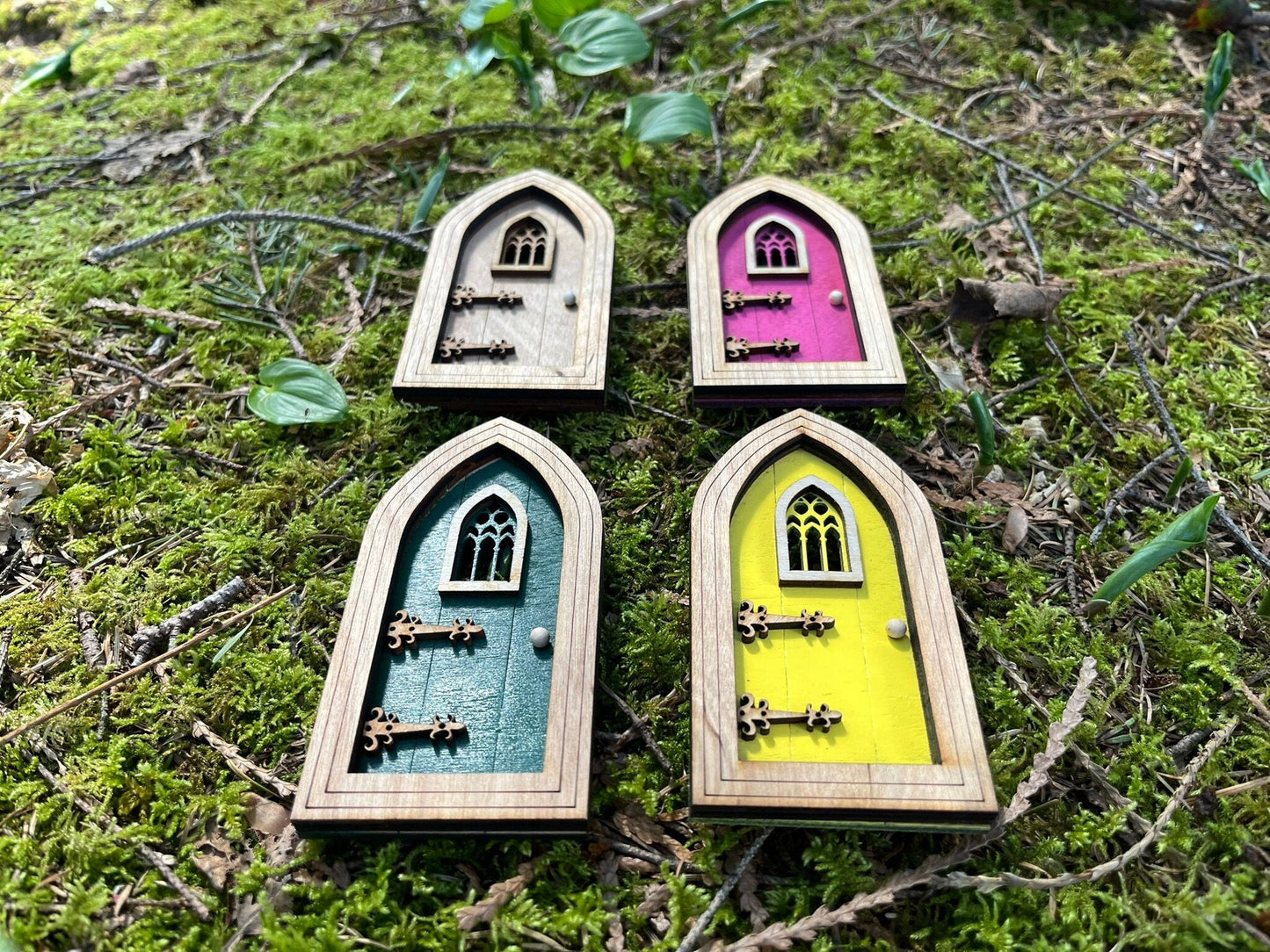 Handcrafted Colored Gothic Fairy Doors for Enchanting Outdoor Fairy Gardens