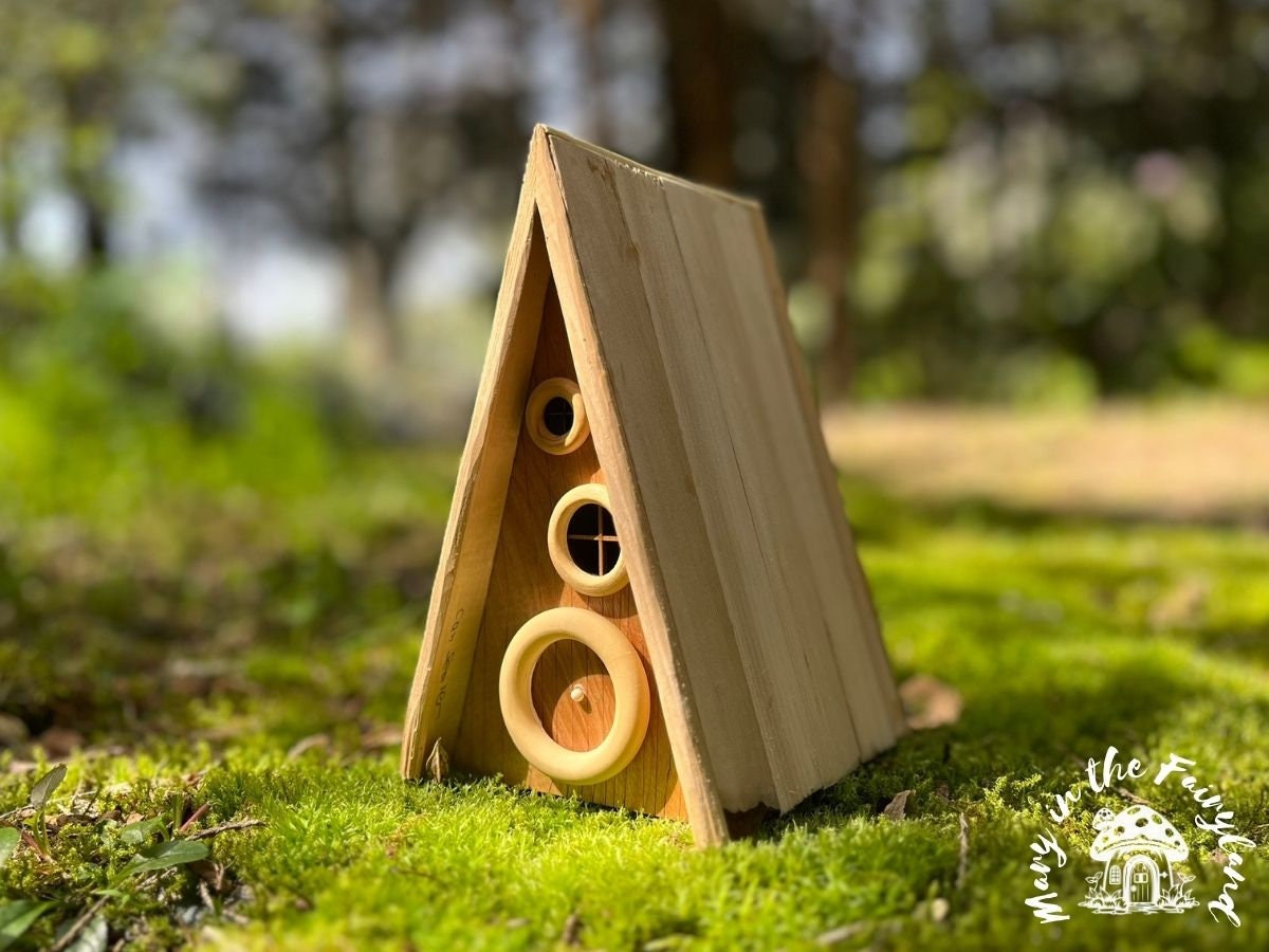 Outdoor A-Frame Fairy House - Handcrafted Fairy Garden Decor