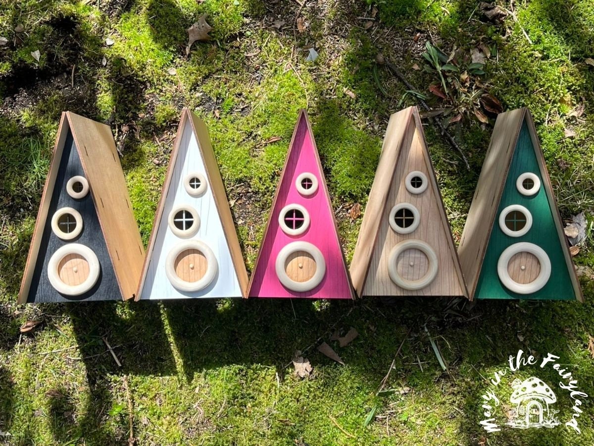 Colored A-Frame Fairy House - Handcrafted Fairy Garden Decor