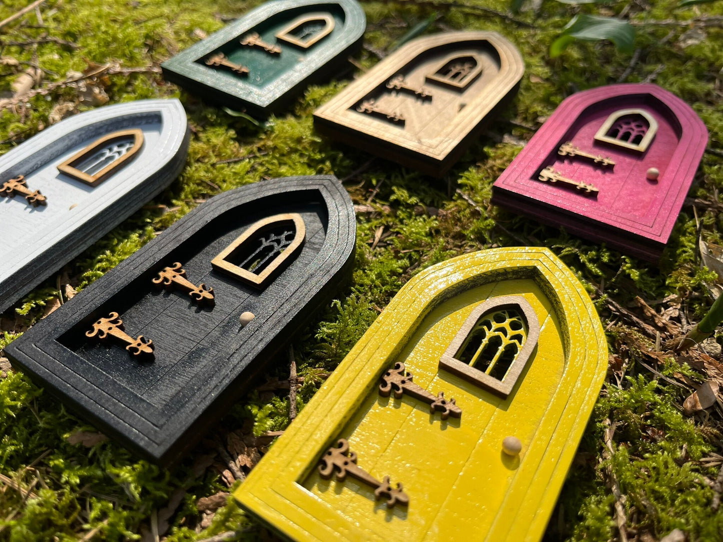 Enchanting Colored Gothic Fairy Doors for Outdoor Fairy Gardens