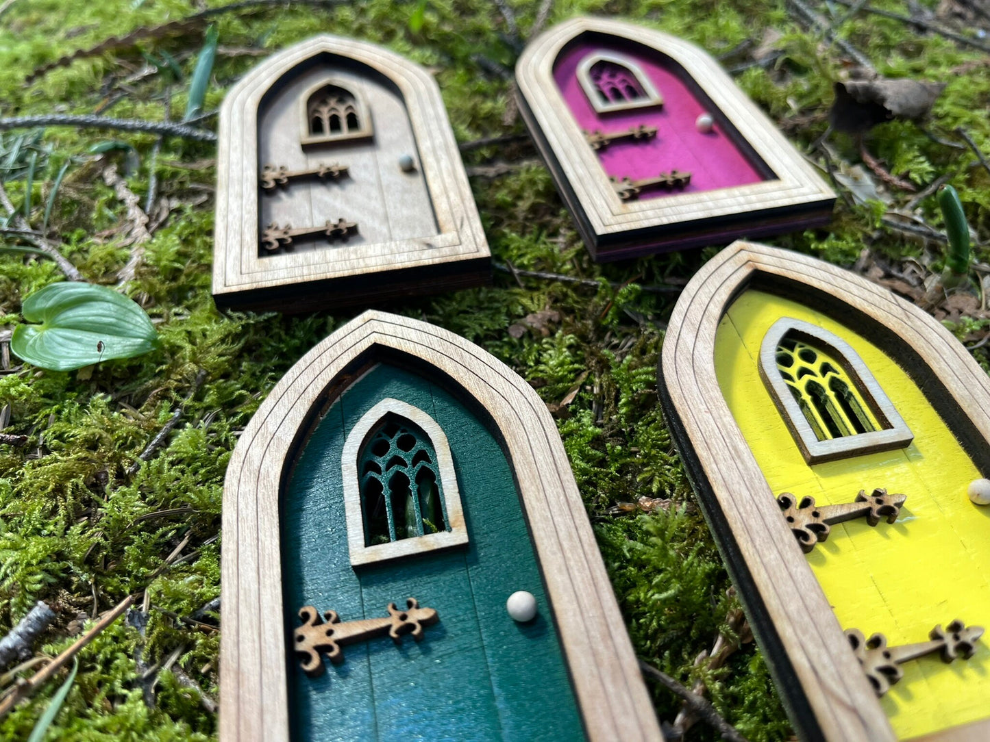 Handcrafted Colored Gothic Fairy Doors for Enchanting Outdoor Fairy Gardens