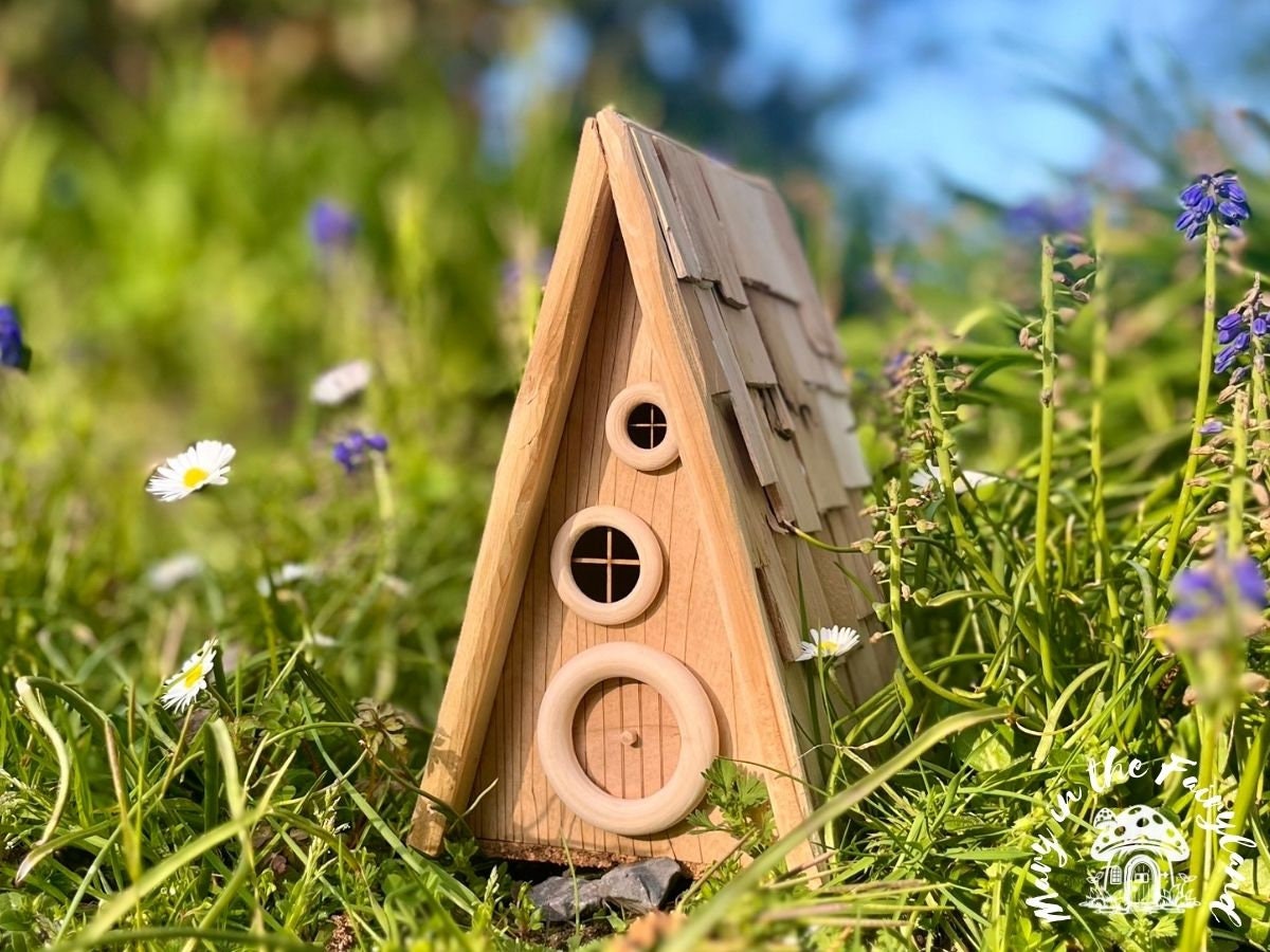 Outdoor A-Frame Fairy House - Handcrafted Fairy Garden Decor