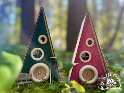 Colored A-Frame Fairy House - Handcrafted Fairy Garden Decor
