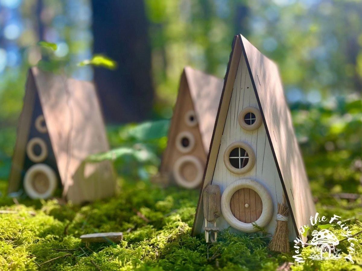 Colored A-Frame Fairy House - Handcrafted Fairy Garden Decor