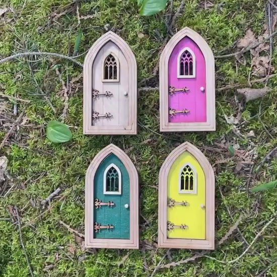 Handcrafted Colored Gothic Fairy Doors for Enchanting Outdoor Fairy Gardens