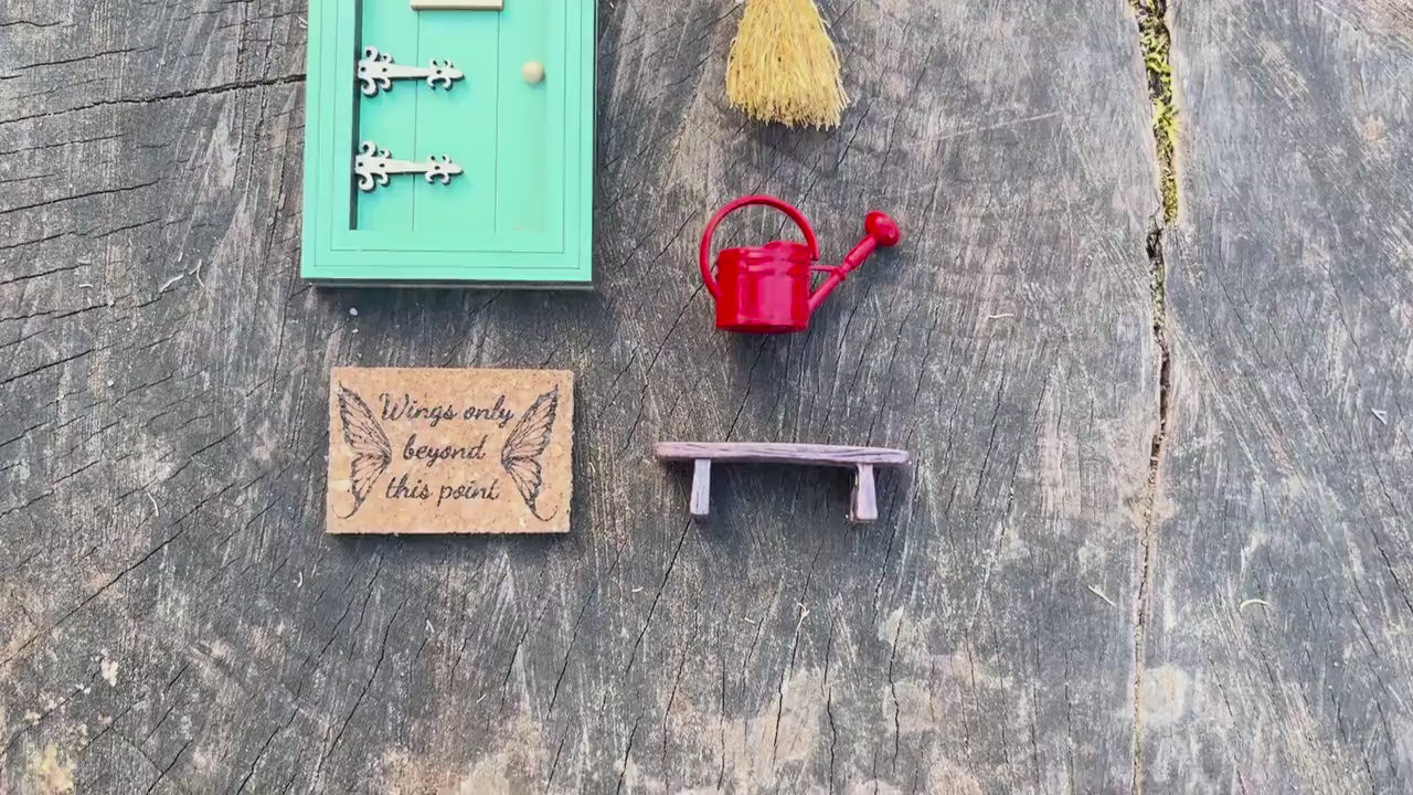 Fairy Garden Gift Set – 5-Piece Set with Fairy Door, Doormat, Watering Can, Broom & Bench – Perfect Gift for Fairy Lovers