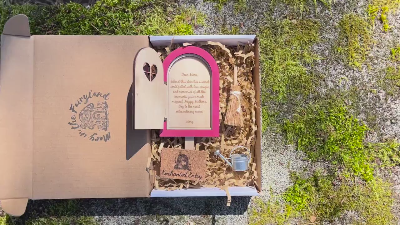 Personalized Mother’s Day Fairy Garden Gift Set – 4 Piece Miniature Set with Custom Fairy Door