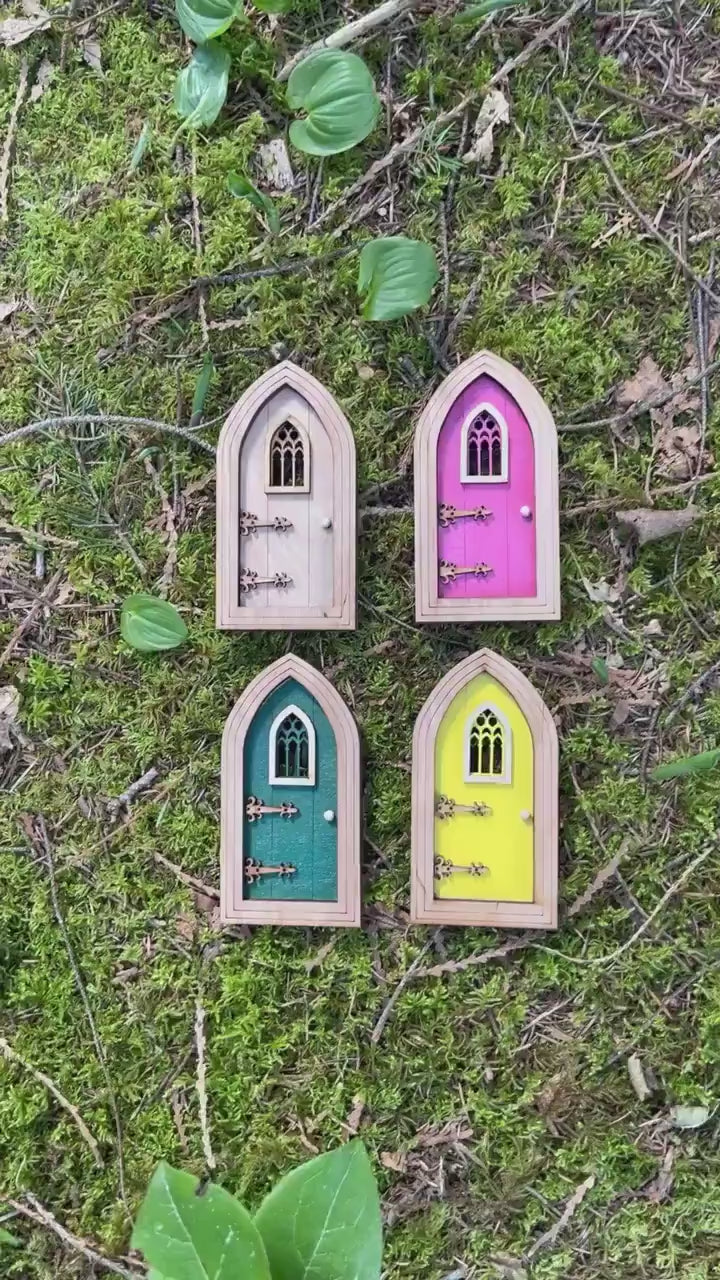 Handcrafted Colored Gothic Fairy Doors for Enchanting Outdoor Fairy Gardens