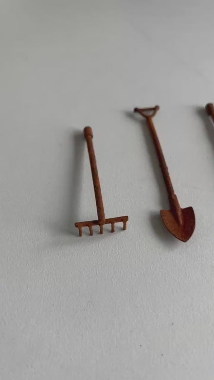 4 Piece Rusty Metal Miniature Tools Set